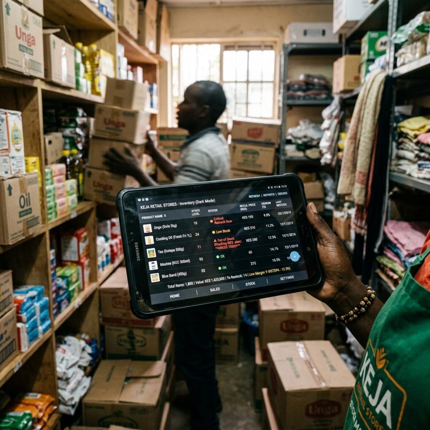 A tablet used for stock in a shop
